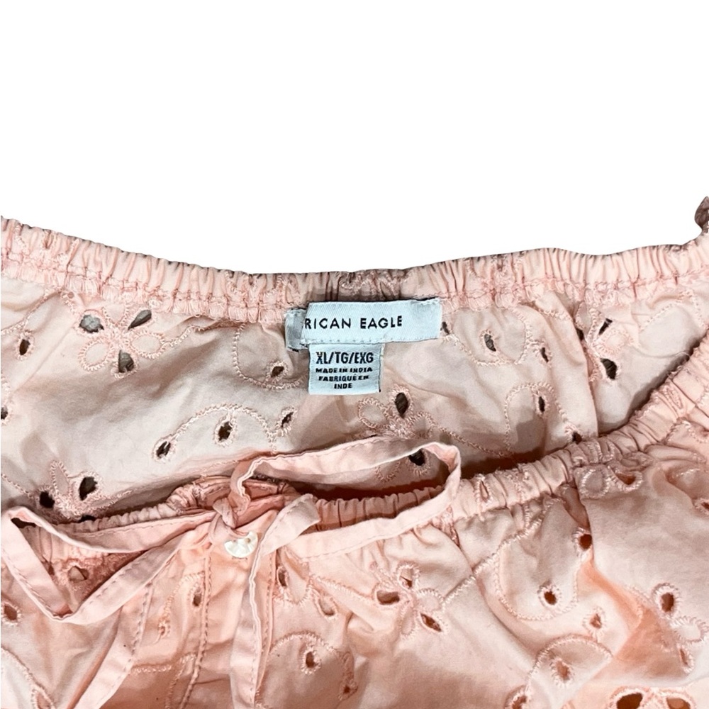American Eagle Light Pastel Pink Puff Sleeve Babydoll Eyelet Lace Scoop Neckline - Picture 7 of 8